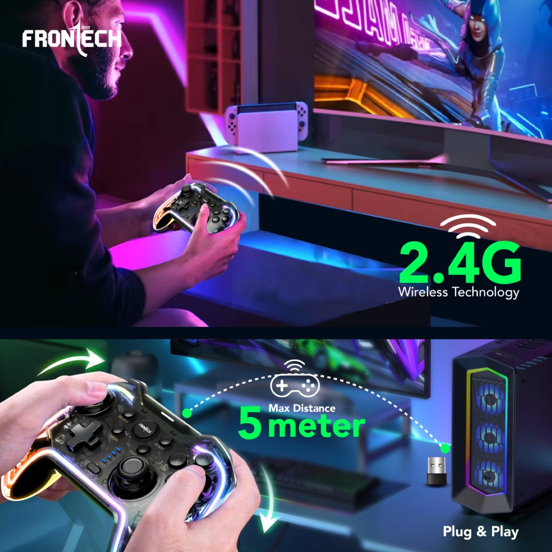 Frontech Fire Pro Wireless Gaming Pad | 2.4GHz, Dual Vibration, RGB | PS3/PC/Android TV (GP-0002) Frontech Fire Pro Wireless Gaming Pad | 2.4GHz, Dual Vibration, RGB | PS3/PC/Android TV (GP-0002)